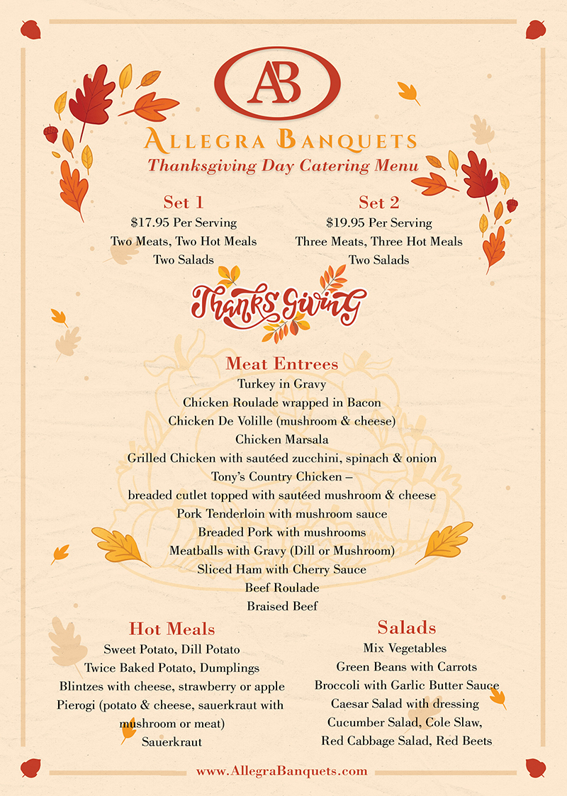Thanksgiving Menus - Allegra Banquets Schiller Park